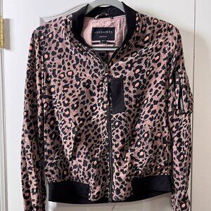 All Saints Ella Lyos Silk Bomber Leopard Print M